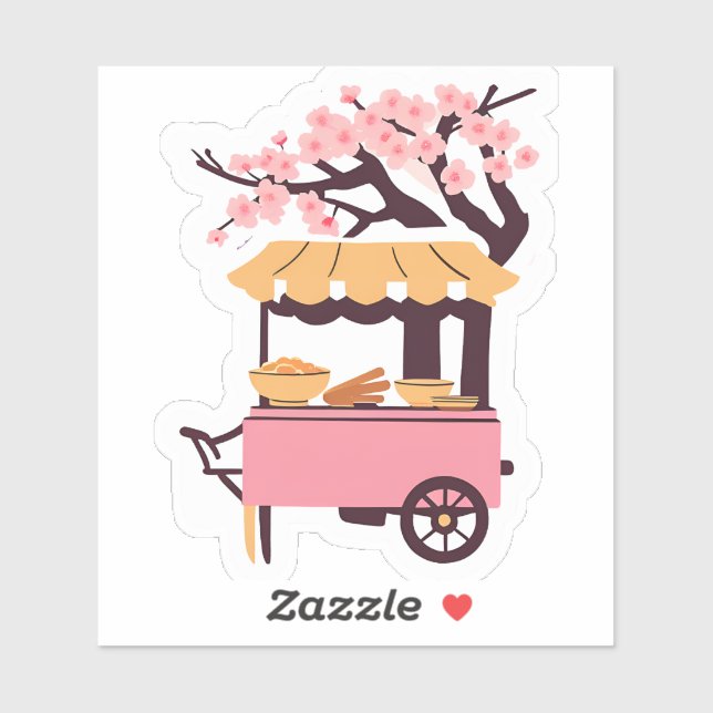 Pegatina Carrito rosa pequeño de ramen (Hoja)