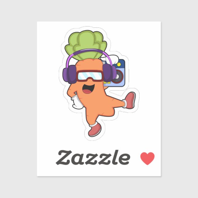 Pegatina Carrot en la música con auriculares (Hoja)