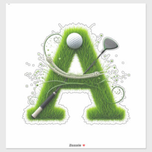 Pegatina Carta A de césped verde con palos de golf: Deporte