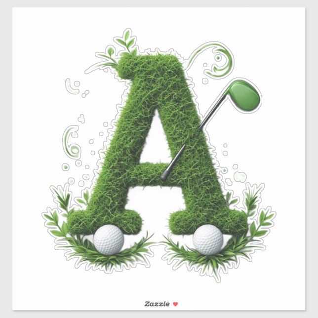 Pegatina Carta A de césped verde con palos de golf: Deporte (Hoja)