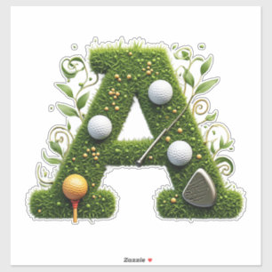 Pegatina Carta A de césped verde con palos de golf: Deporte