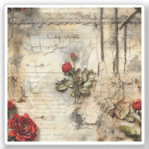 Pegatina Carta de amor de pergamino vintage con flores (10)