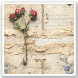 Pegatina Carta de amor de pergamino vintage con flores (2)
