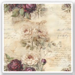 Pegatina Carta de amor de pergamino vintage con flores (7)