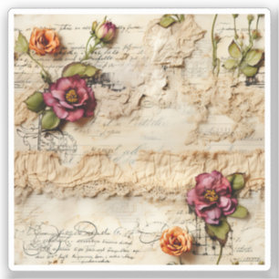 Pegatina Carta de amor de pergamino vintage con flores (8)
