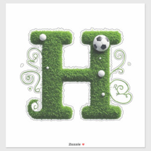 Pegatina Carta H de césped verde con balón de fútbol