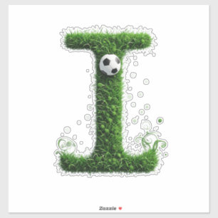 Pegatina Carta I de césped verde con balón de fútbol