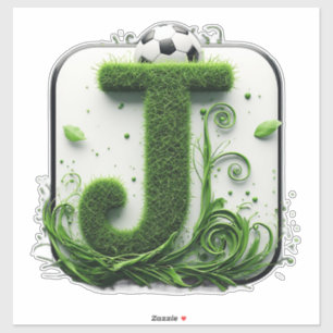 Pegatina Carta J de césped verde con balón de fútbol