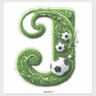 Pegatina Carta J de césped verde con balón de fútbol