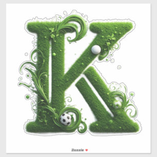 Pegatina Carta K De Césped Verde Con Balón De Fútbol