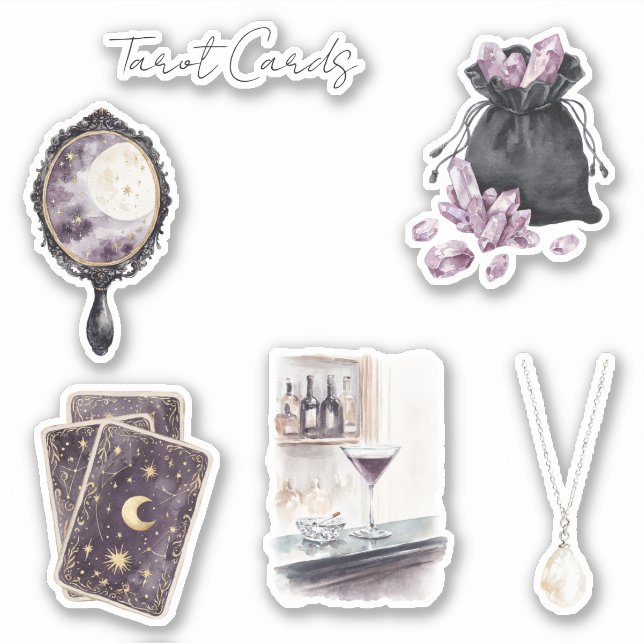 Pegatina Cartas Tarot Luna Estrellas Moradas (Anverso)