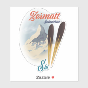 Pegatina Cartel antiguo de esquí de Zermatt Suiza