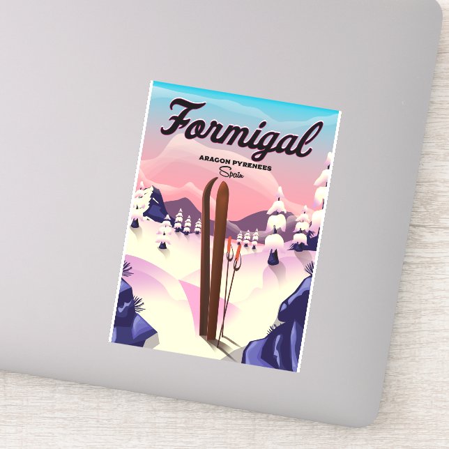 Pegatina Cartel de esquí de Formigal Aragón España. (Detalle)