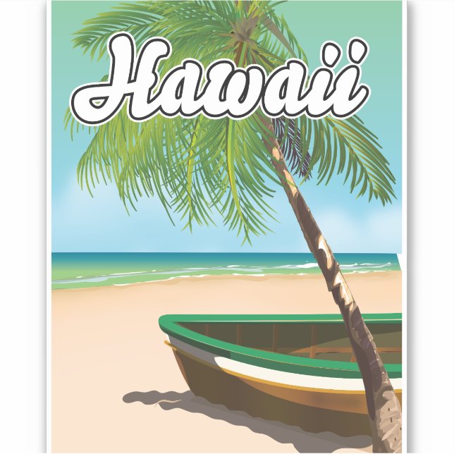 Pegatina Cartel de viaje a la playa tropical de Hawái (Anverso)