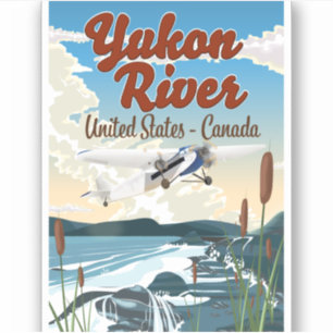 Pegatina cartel de viaje al río Yukon EE. UU. Canadá