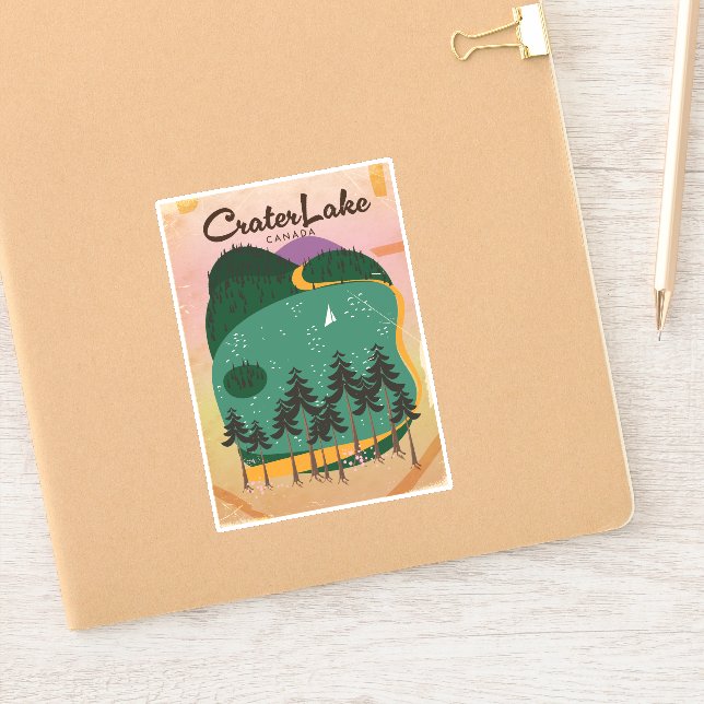 Pegatina Cartel de viaje de cráter lake Canada (Cuaderno)
