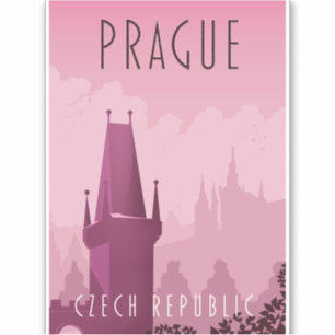 Pegatina Cartel de viaje de estilo vintage de Praga Repúbli