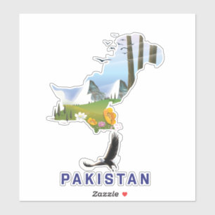 Pegatina cartel de viaje de Pakistán mapa