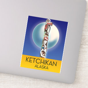 Pegatina cartel de viaje del tótem de Ketchikan Alaska