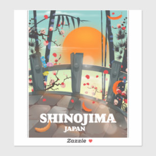 Pegatina cartel de viaje mapa de Shinojima