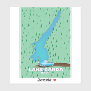 Pegatina cartel de viaje mapa Lago de Garda Italia
