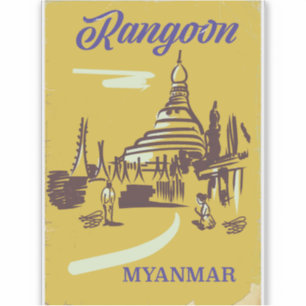 Pegatina Cartel de viaje vintage de Rangún Myanmar