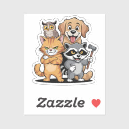 Pegatina Cartoon Animal Friends Team Illustration