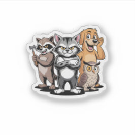 Pegatina Cartoon Animal Team Character Illustration