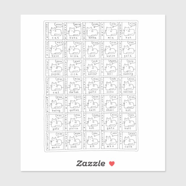 Pegatina Cartoon Cats Different Meow Languages  (Hoja)