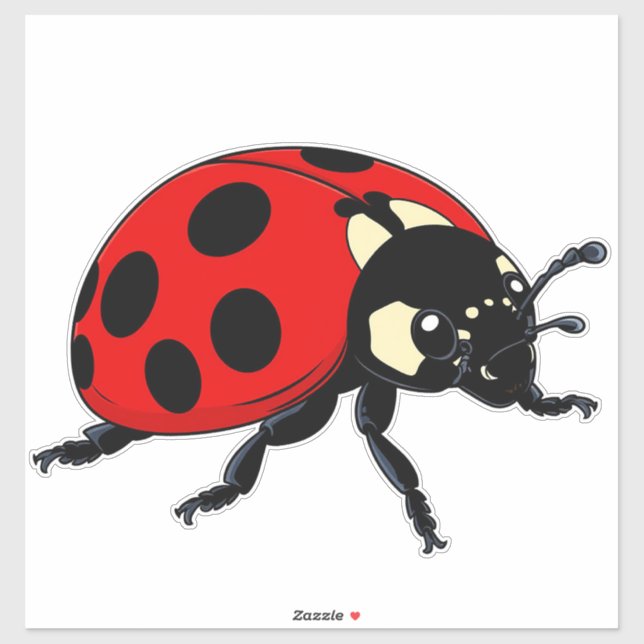 Pegatina Cartoon Red Ladybug Cute Insect Character (Hoja)