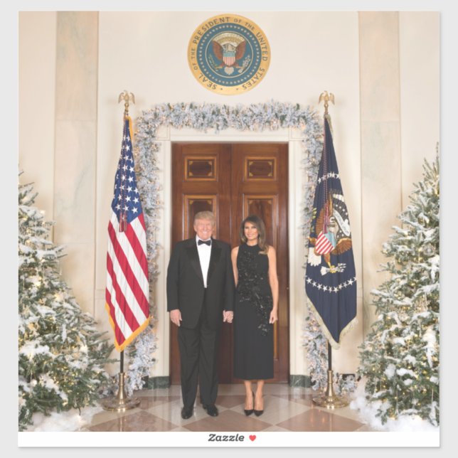Pegatina Casa Blanca de los Navidades de Donald y Melania T (Hoja)