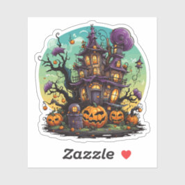 Pegatina Casa de Halloween Purple Whimsical