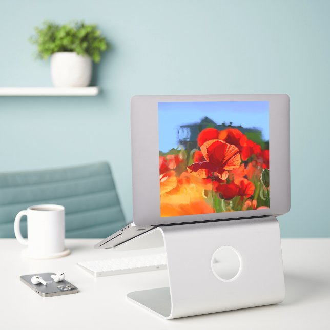 Pegatina Casa de la amapola - pintura al óleo (Ordenado portátil  en el escritorio)