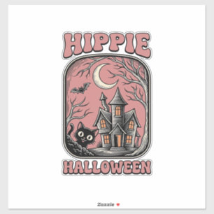 Pegatina Casa embrujada de gato de Halloween Hippie Diseño 