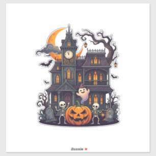 Pegatina Casa Embrujada de Halloween Esqueletos Calabaza Fa
