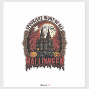 Pegatina Casa Embrujada Halloween Grabado Antiguo Camiseta 