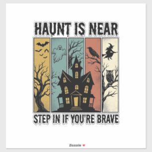 Pegatina Casa Embrujada Halloween Grabado Antiguo Diseño Es
