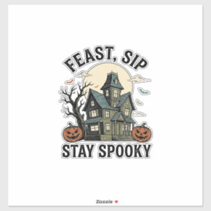 Pegatina Casa Embrujada Halloween Grabado Antiguo Diseño T