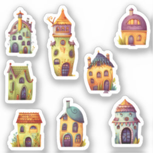 Pegatina casas caprichosas lindas y pequeñas