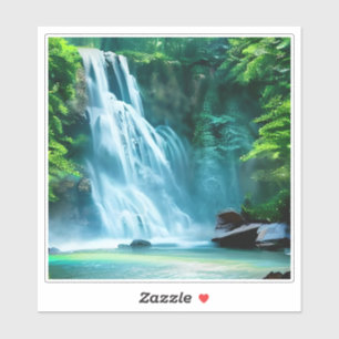 Pegatina Cascada serena en azul pálido y verde