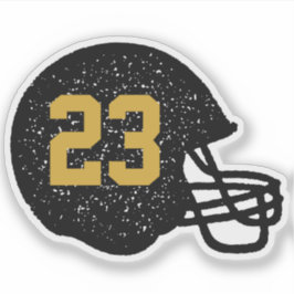 Pegatina Casco de fútbol número personalizado negro y oro