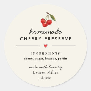 Pegatina casero moderno Cherry Jam jar