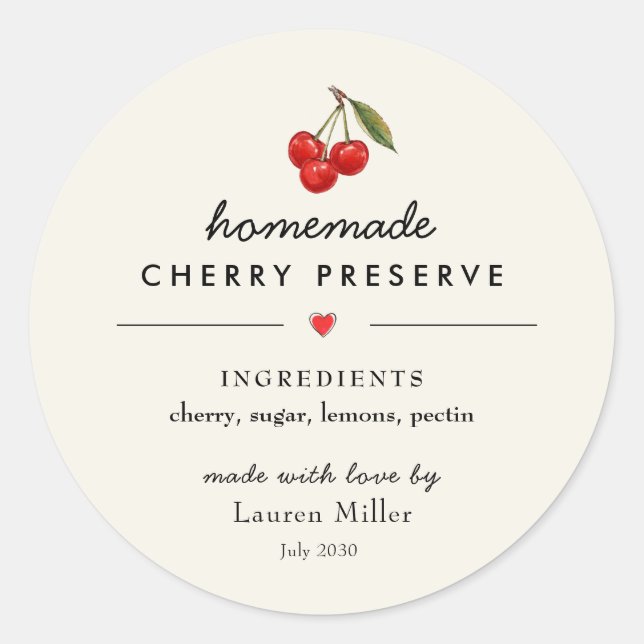 Pegatina casero moderno Cherry Jam jar (Anverso)