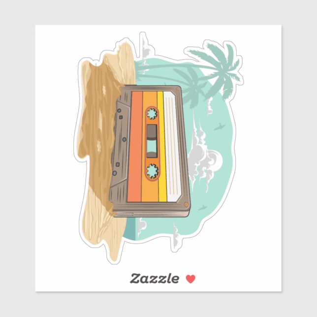 Pegatina Cassette Tape Retro 80 en el Beach Rewind (Hoja)