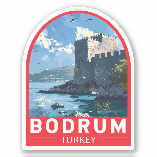 Pegatina Castillo de Bodrum Turquía Viaje Arte Vintage (Anverso)