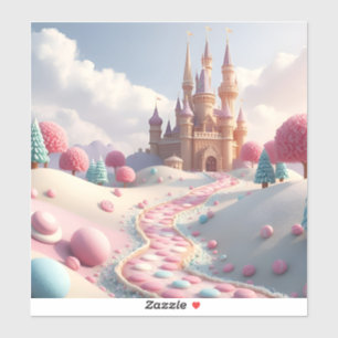 Pegatina Castillo de hadas de pasamanos rosados y de nieve