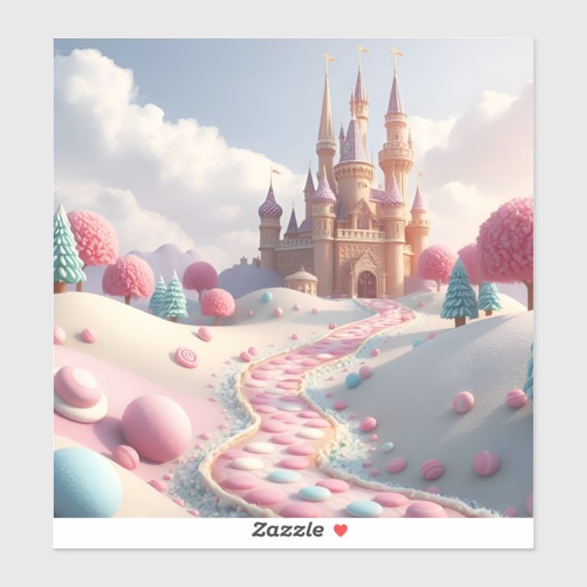 Pegatina Castillo de hadas de pasamanos rosados y de nieve (Hoja)
