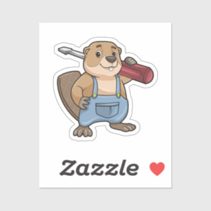 Pegatina Castor como artesano con llave inglesa