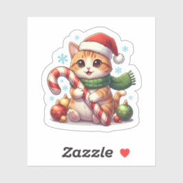 Pegatina Cat and Candy Cane Cute Christmas Holiday Sticker