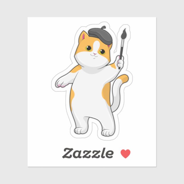 Pegatina Cat as Painter con pincel de pintura (Hoja)